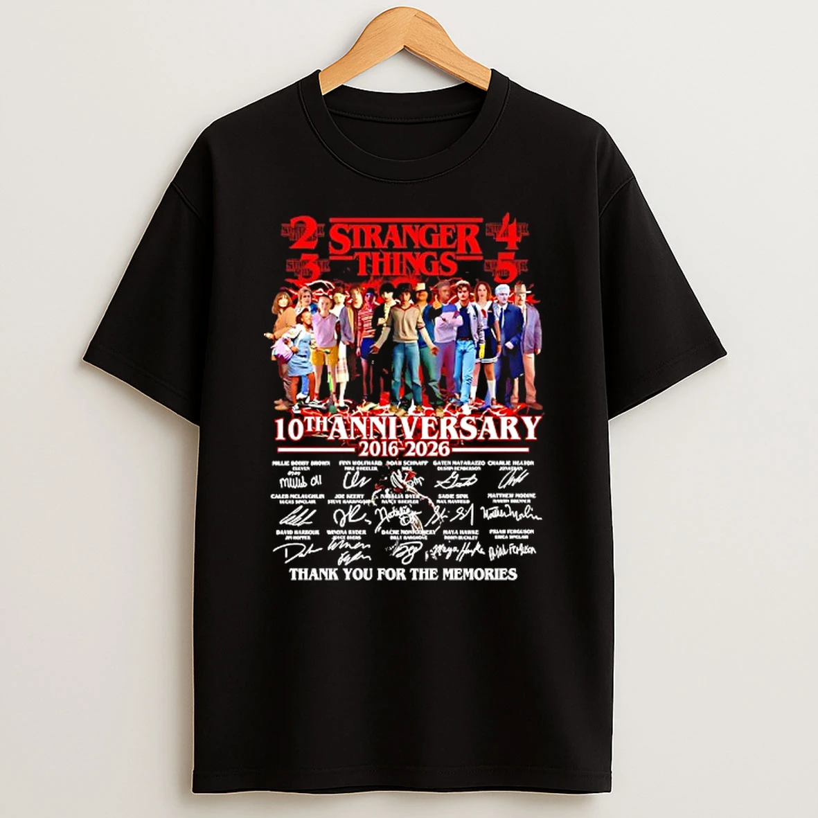 Stranger Things 2345 10th Anniversary 2016 2026 Thank You For The Memories Signatures T Shirt