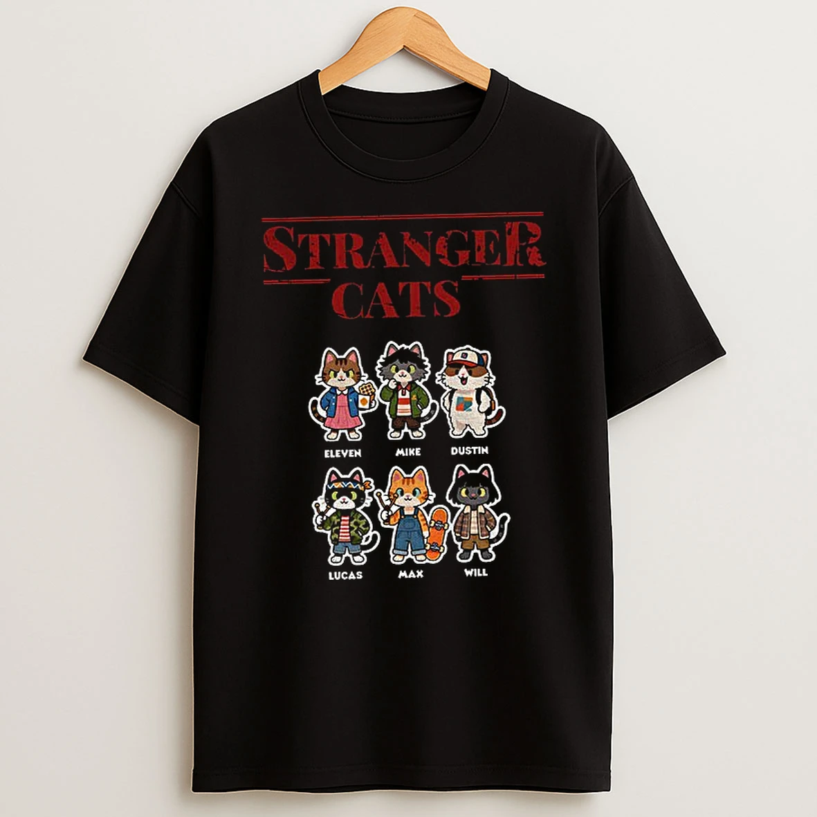 Stranger Cats Characters Eleven Mike Dustin Lucas Max Will Stranger Things T Shirt