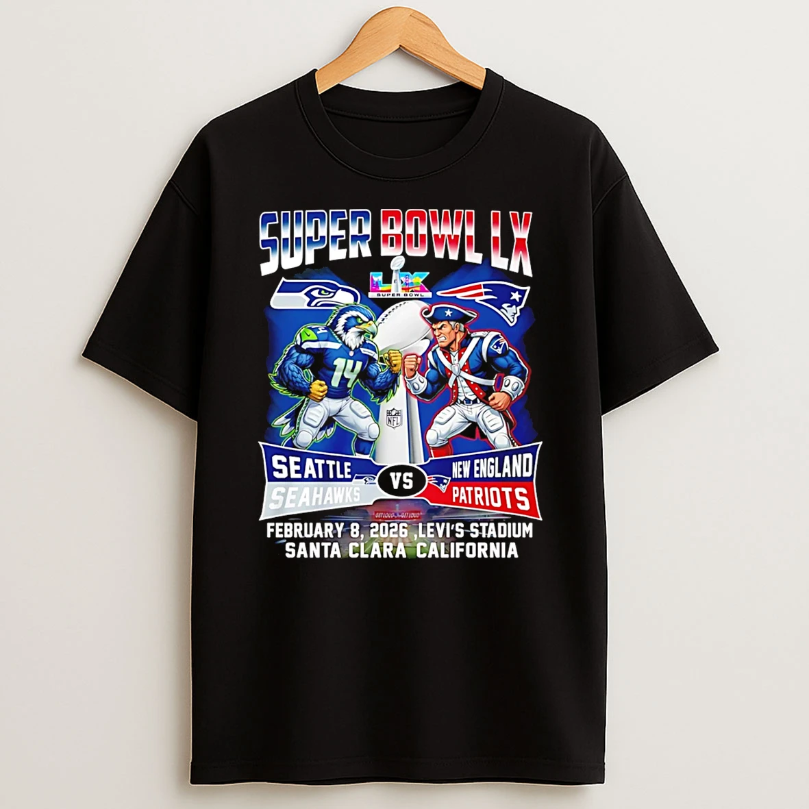 Super Bowl Lx Seattle Seahawks Vs New England Patriots 2026 Mascot T Shirt