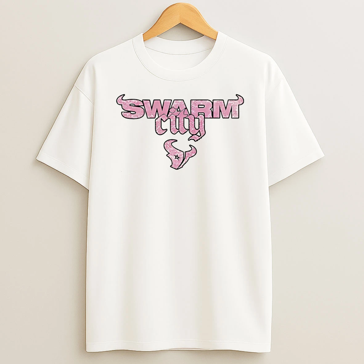Swarm City 2025 Houston Texans Pink Glitter Football Nfl T Shirt