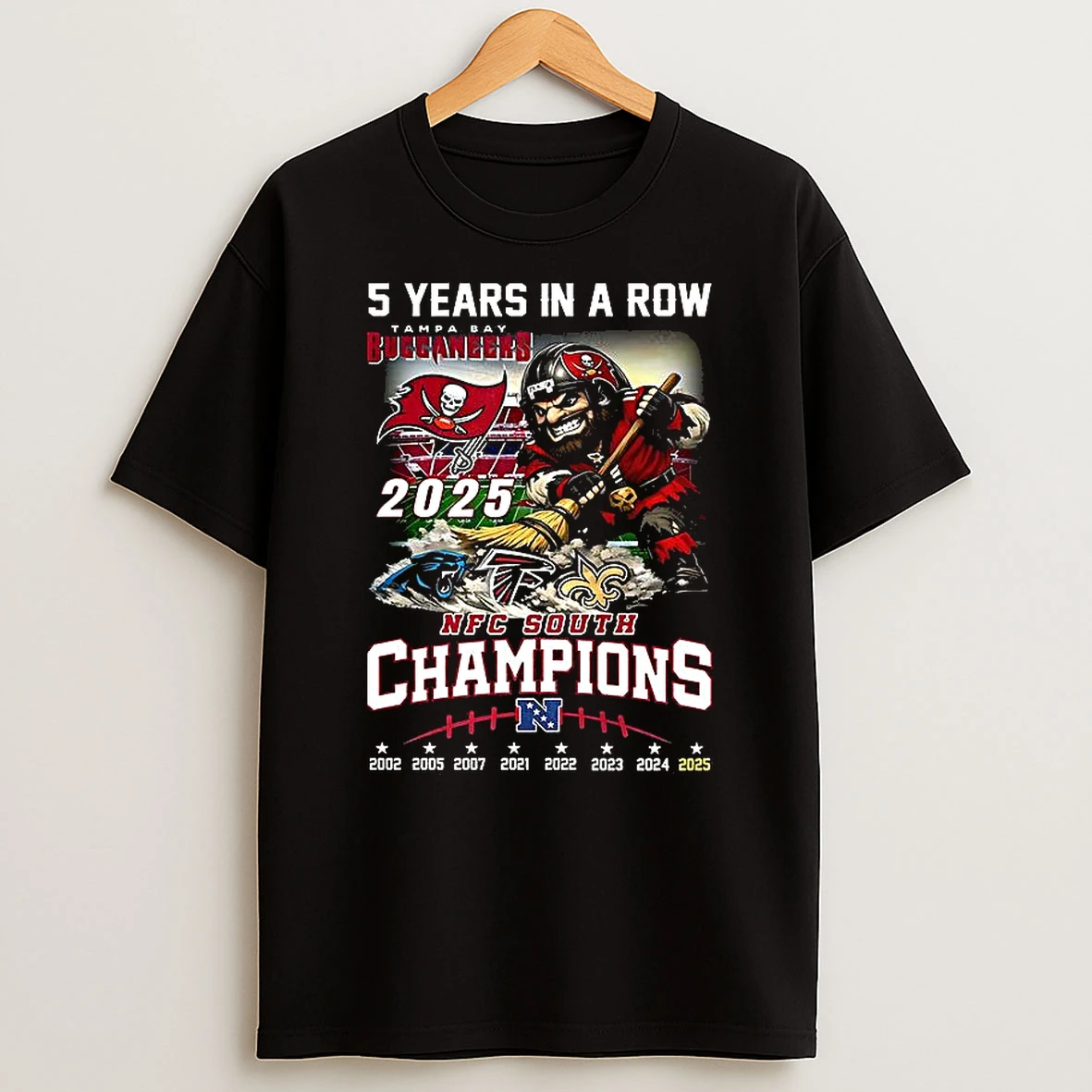 Tampa Bay Buccaneers Nfc South Champions 5 Years In A Row Mascot Sweeps Away The Opponent T Shirt