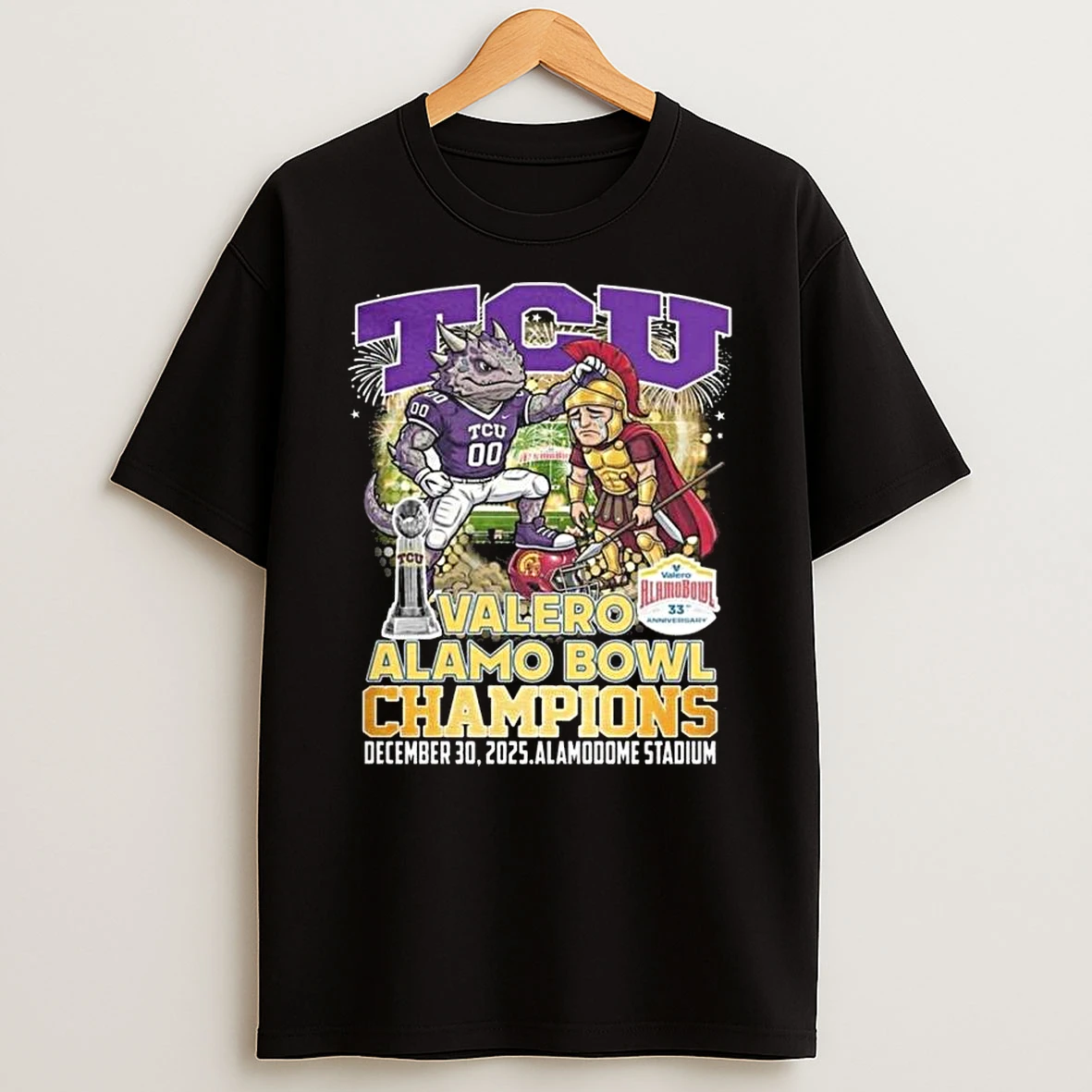 Tcu Horned Frogs Valero Alamo Bowl Champions 2025 Football Mascot T Shirt