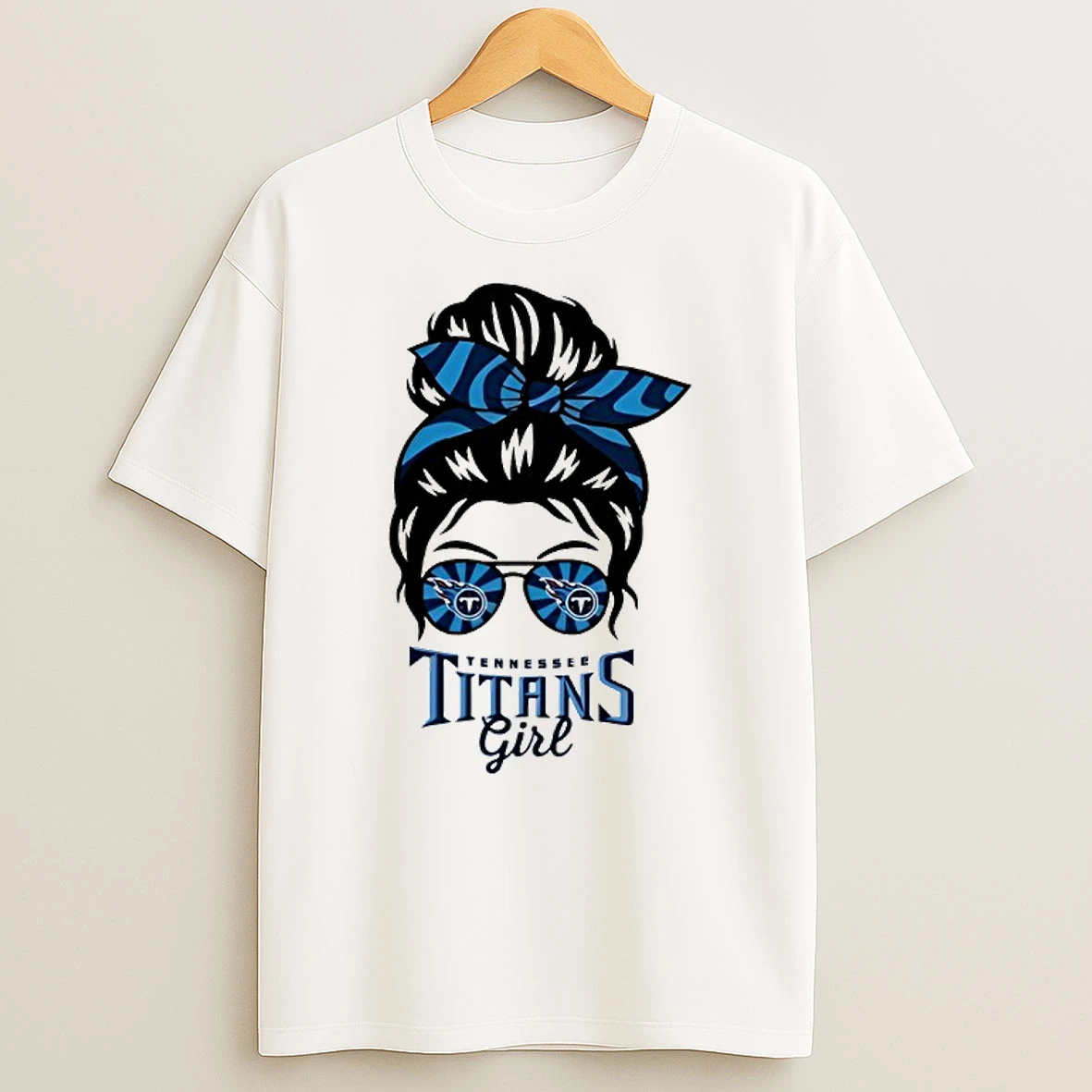 Tennessee Titans Girl Messy Bun Glasses T Shirt