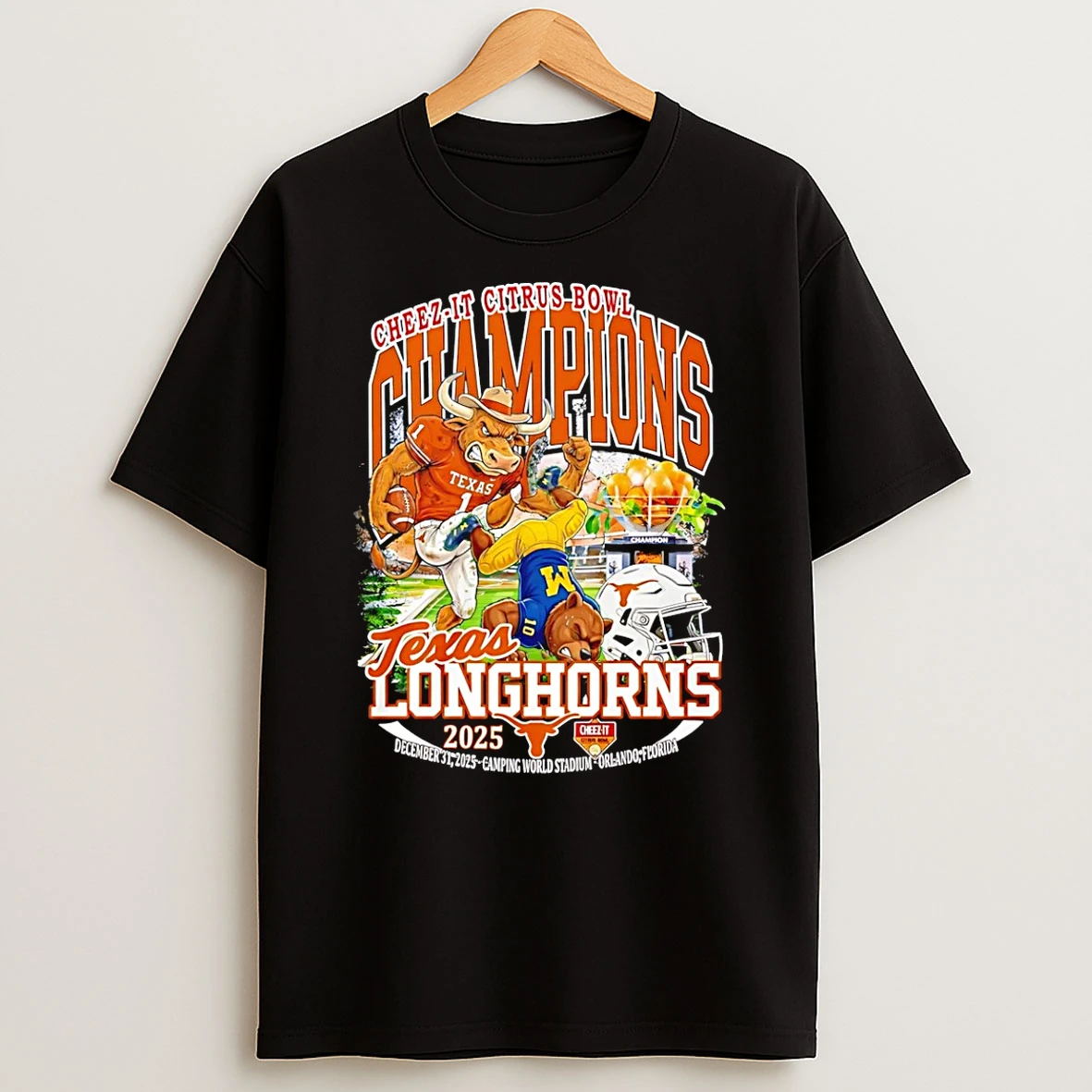 Texas Longhorns 2025 Cheez It Citrus Bowl Champions Beat Michigan Score Mascot T Shirt