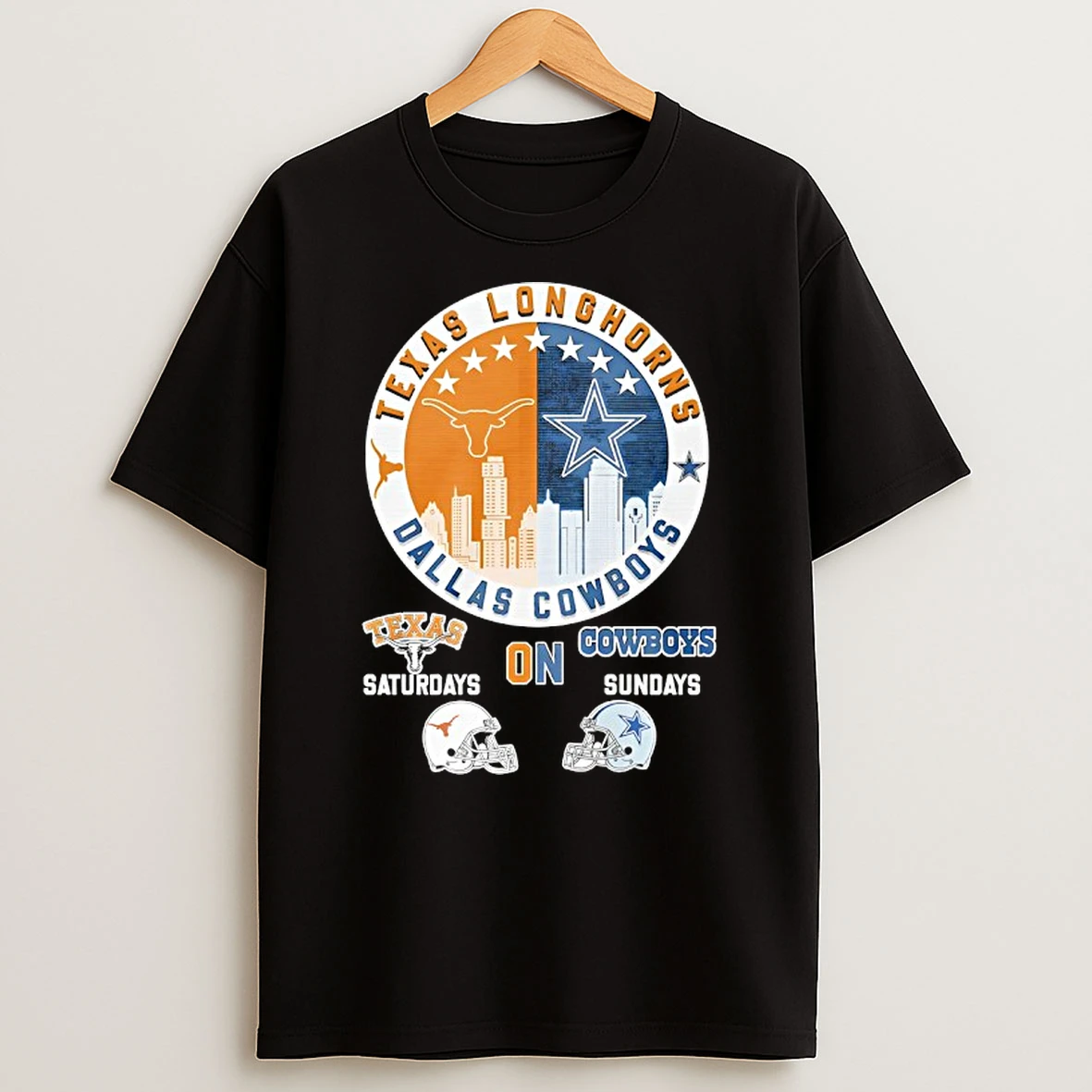 Texas Longhorns On Saturdays And Dallas Cowboys On Sundays Helmet Logo Mashup T Shirt