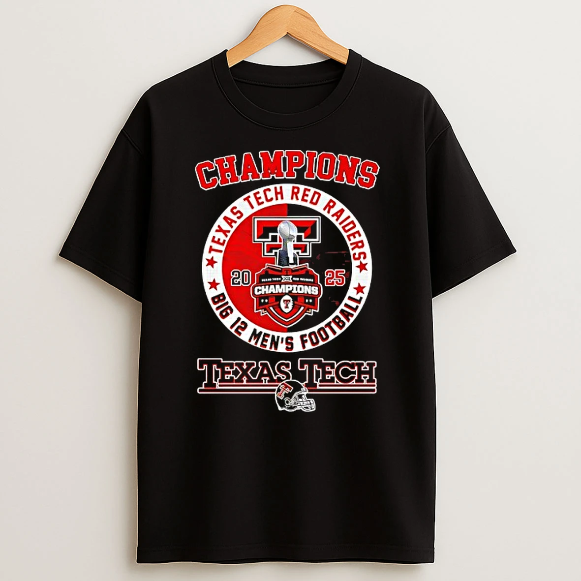 Texas Tech Red Raiders 2025 Big 12 Mens Football Champions Logo T Shirt