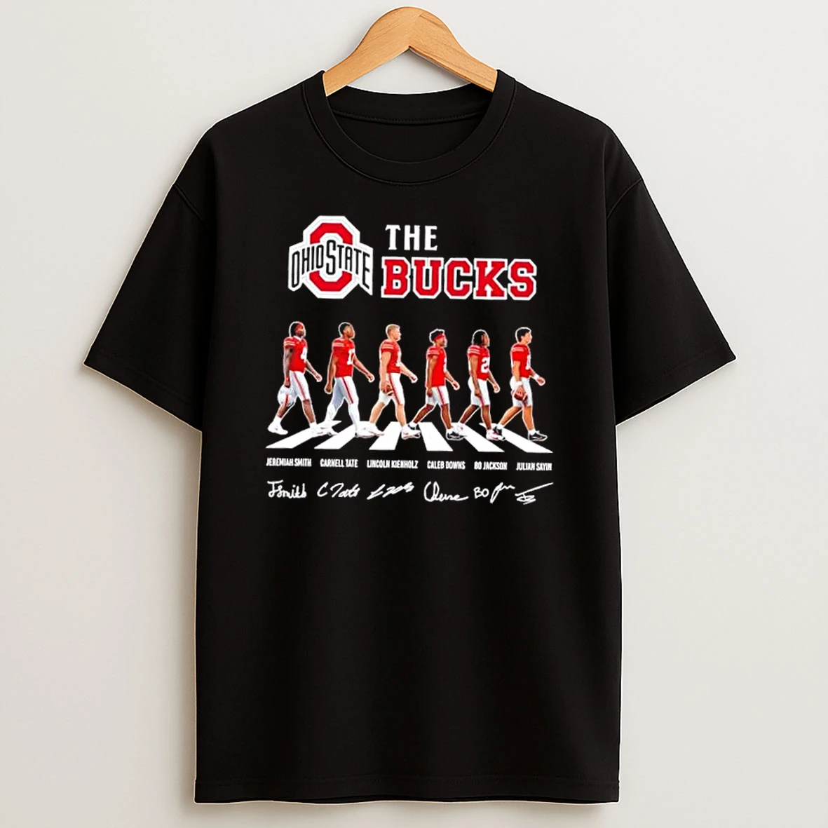 The Bucks Ohio State Buckeyes Jeremiah Smith Carnell Tate Lincoln Kienholz And Players Abbey Road Signatures T Shirt