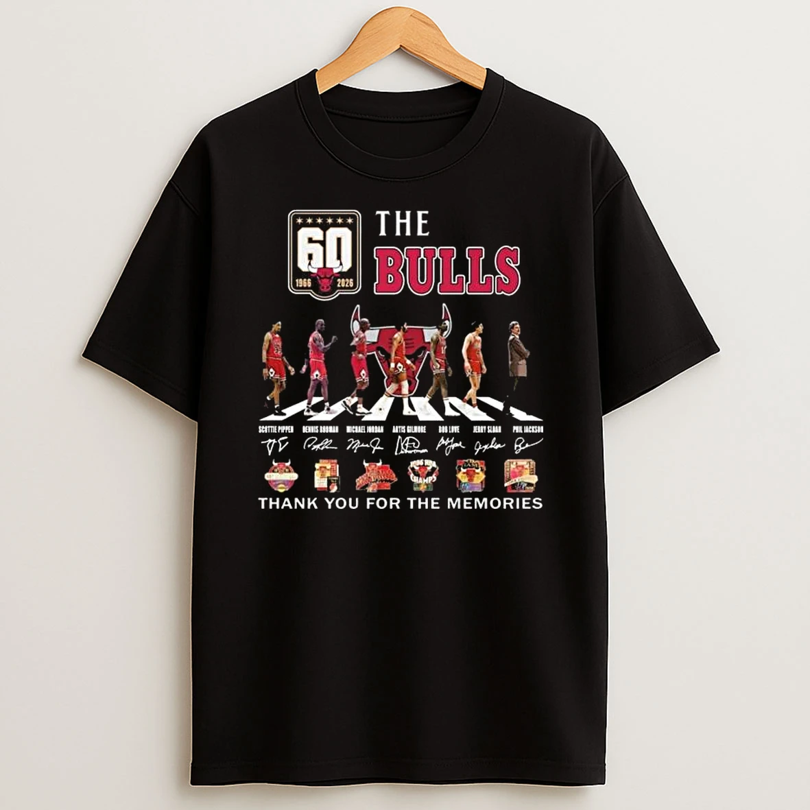 The Chicago Bulls 60th Anniversary 1966 2026 Players Abbey Road Signatures Thank You For The Memories T Shirt