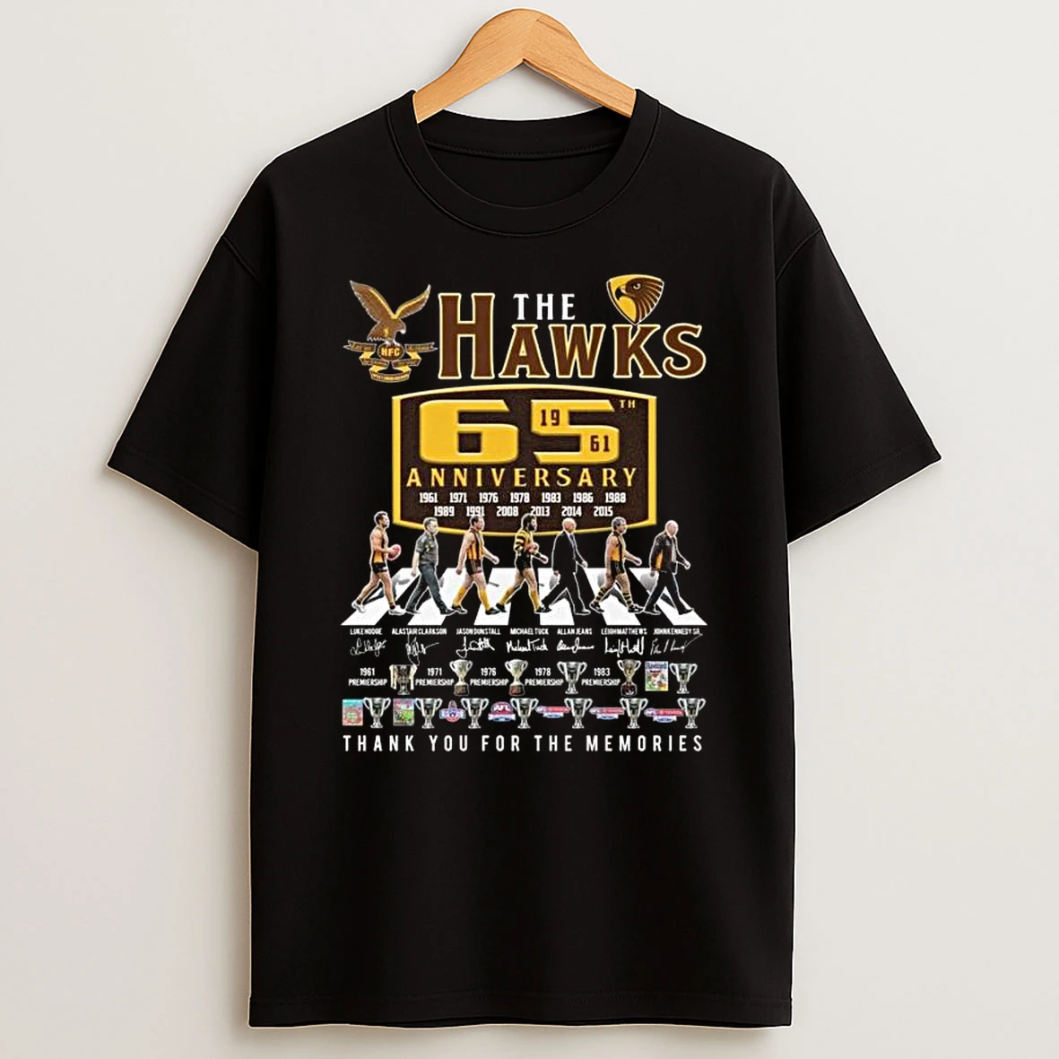 The Hawthorn Hawks 65th Anniversary 1961 2026 Abbey Road Signatures Thank You For The Memories T Shirt