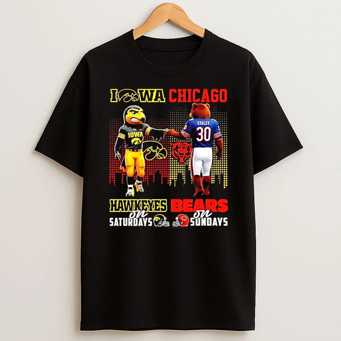 The Iowa Hawkeyes On Saturdays And Chicago Bears On Sundays Mascots Logos T Shirt