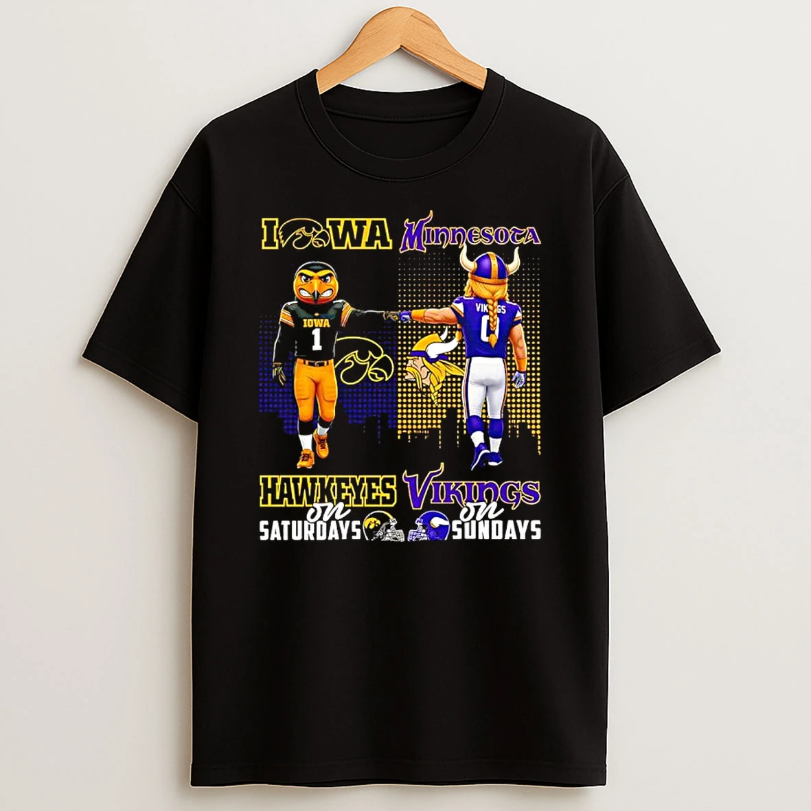 The Iowa Hawkeyes On Saturdays And Minnesota Vikings On Sundays Mascots Logos T Shirt