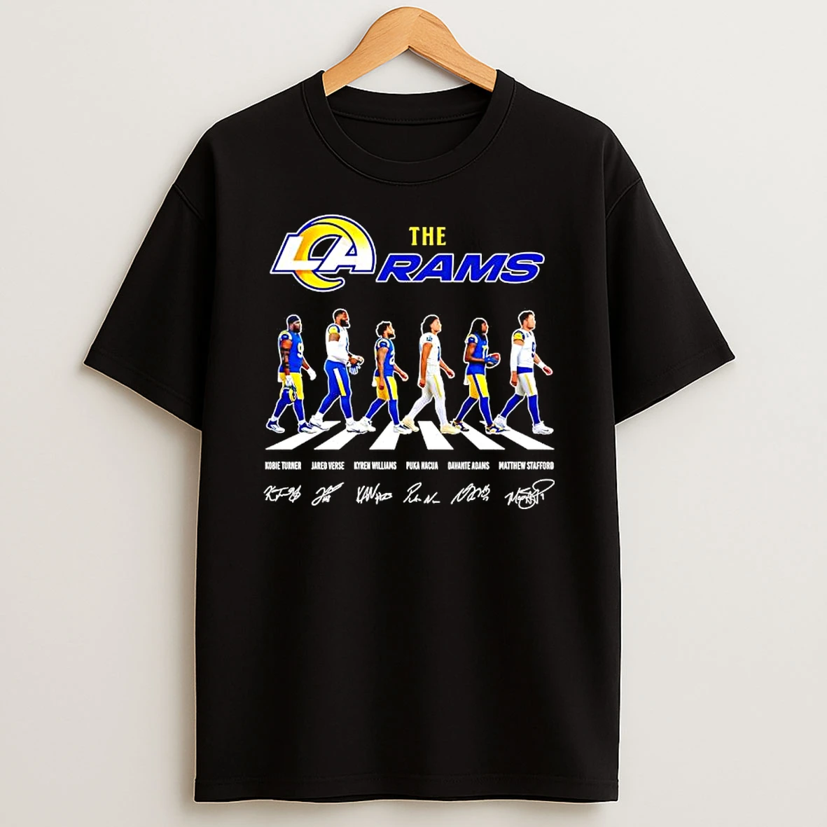 The La Rams Featuring Player Signatures And Names Abbey Road T Shirt