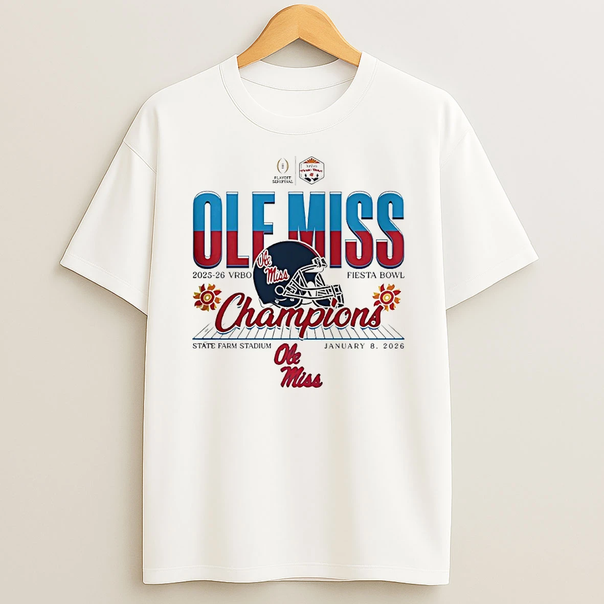 The Ole Miss Rebels 2026 Vrbo Fiesta Bowl Champions Football State Fram Stadium Helmet Circle T Shirt