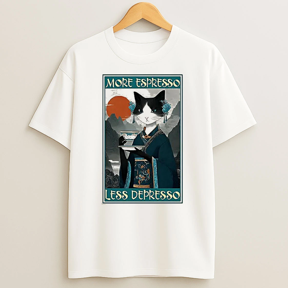 The Zen Barista Cat More Espresso Less Depresso Ukiyo E T Shirt