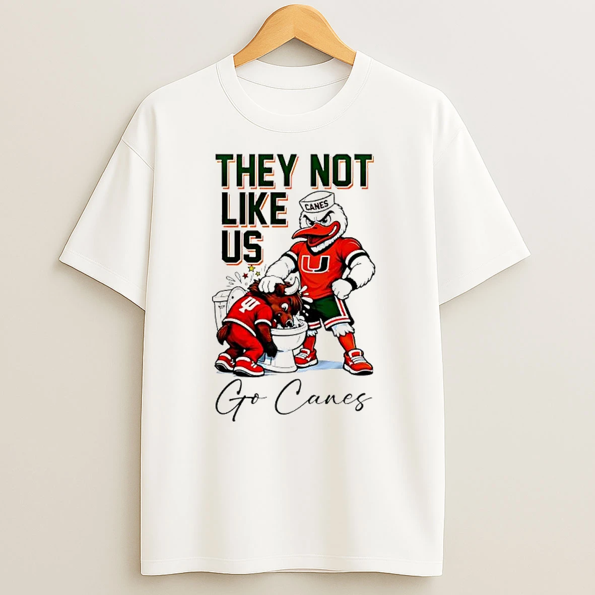 They Not Like Us Go Canes Miami Hurricanes And Indiana Hoosiers Mascots T Shirt