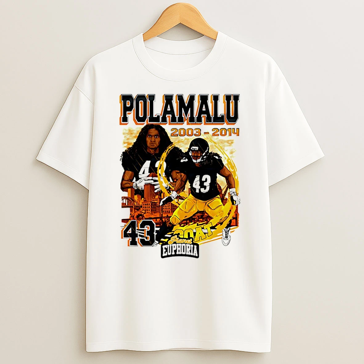 Troy Polamalu Pittsburgh Steelers Hand Drawn Artwork T Shirt