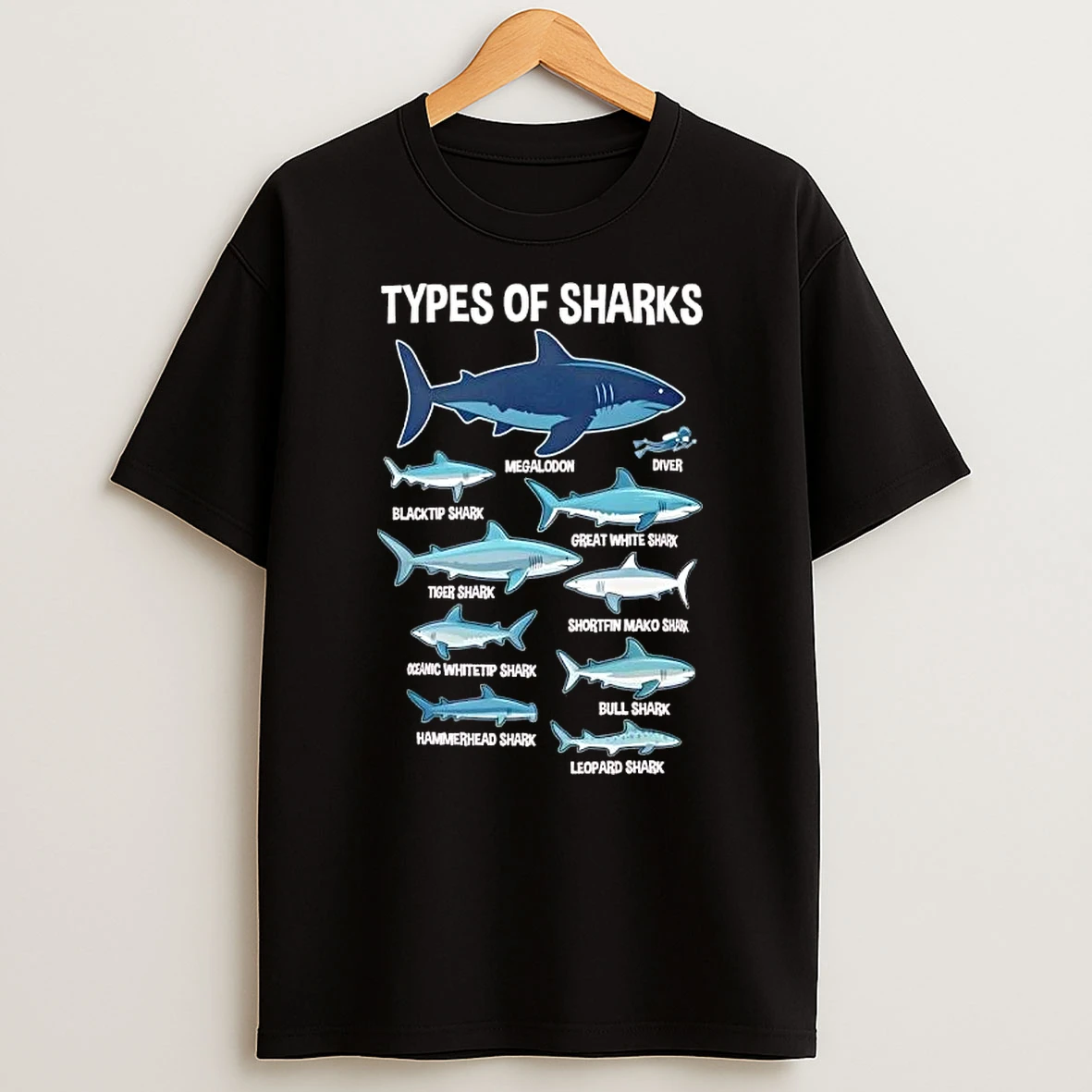 Types Of Sharks Scale Marine Biology Graphic T Shirt