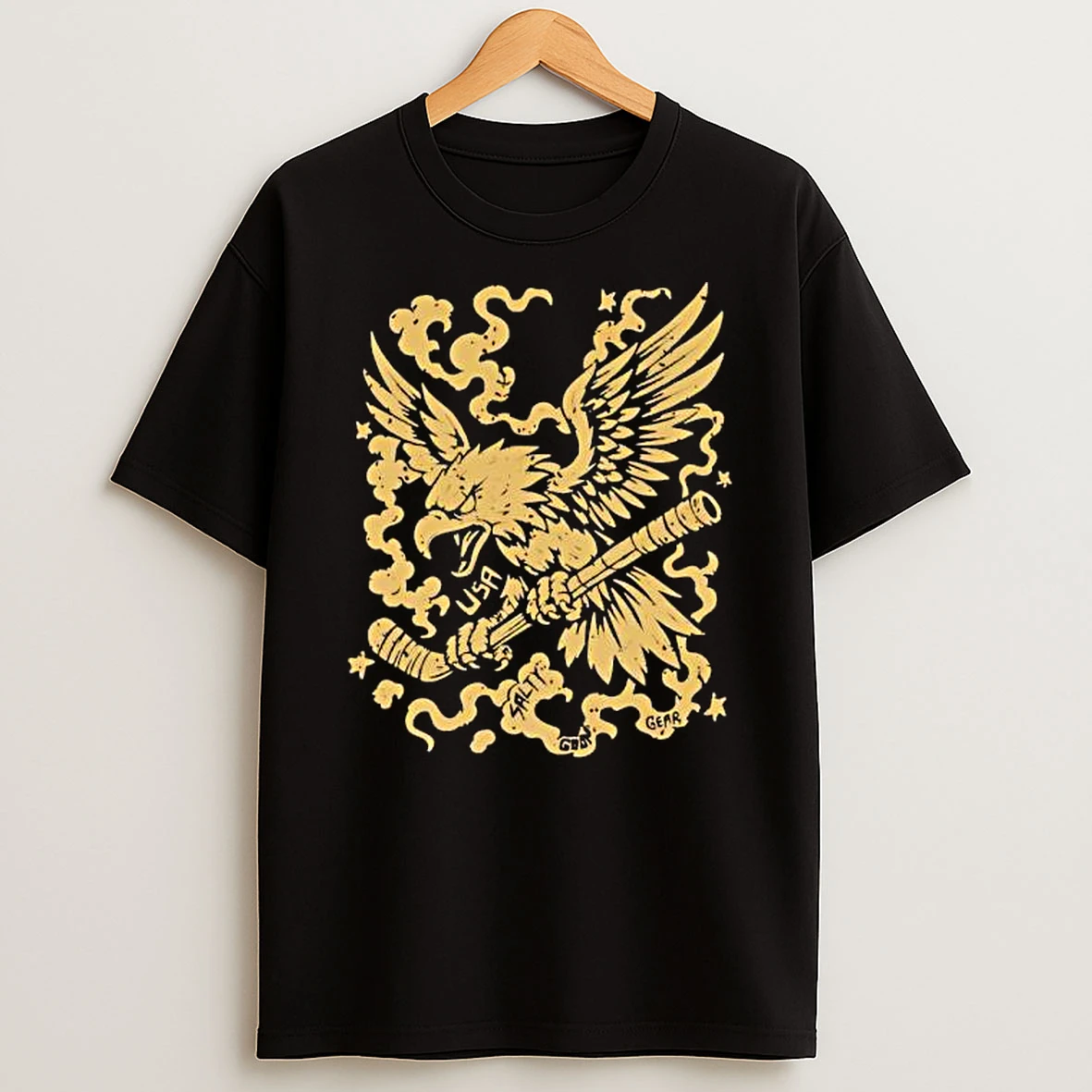 Usa Salty Goon Gear Fierce Eagle Holding Ice Hockey Stick T Shirt