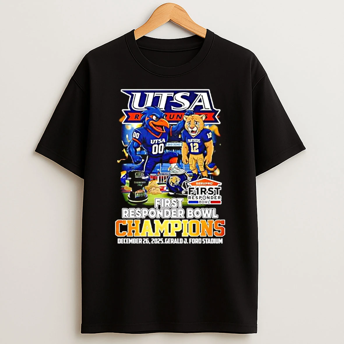 Utsa Roadrunners Vs Fiu Panthers First Responder Bowl Champions Dec 26th 2025 Gerald J Ford Stadium T Shirt