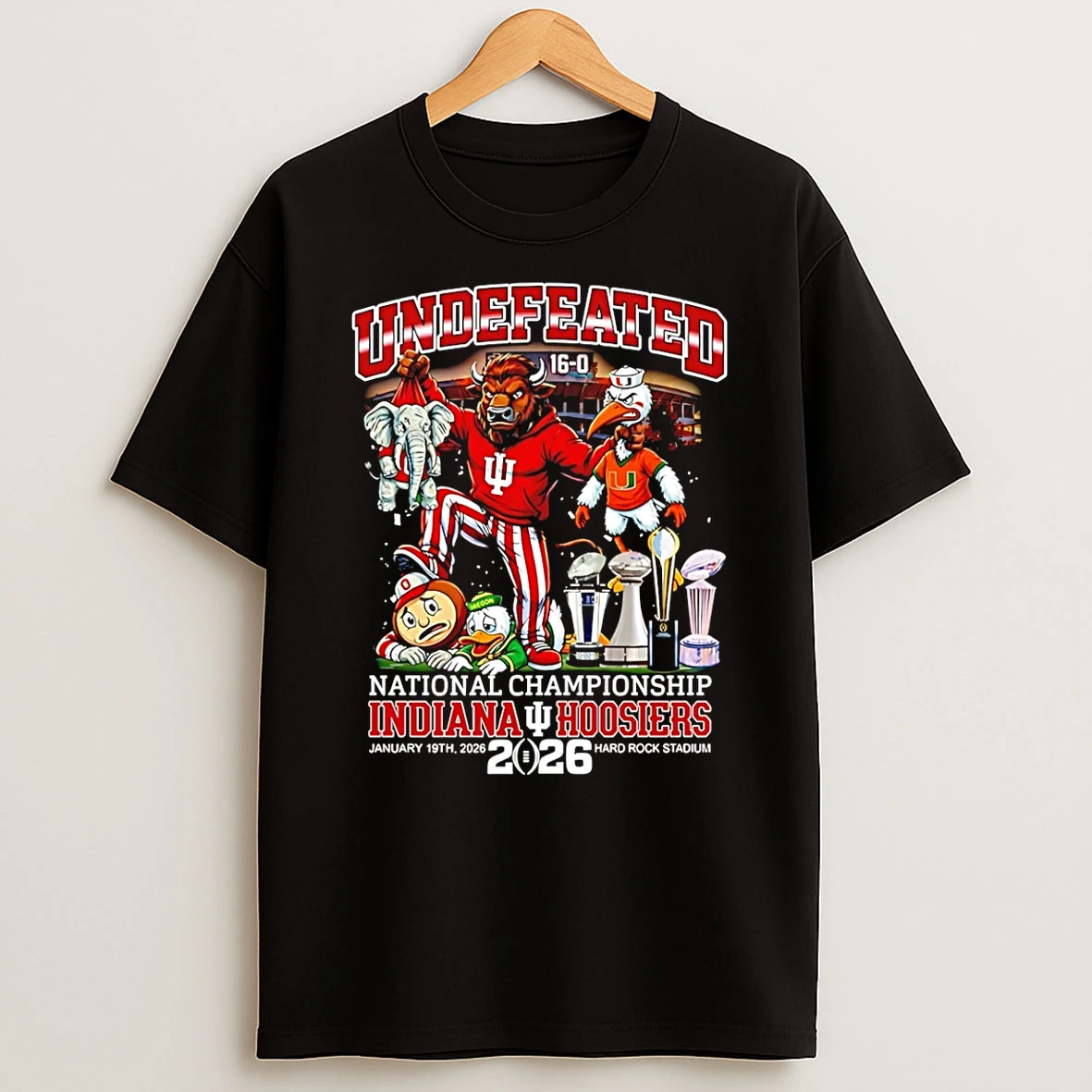 Undefeated Indiana Hoosiers Cfp 2025 National Champions 16 0 Mascot T Shirt