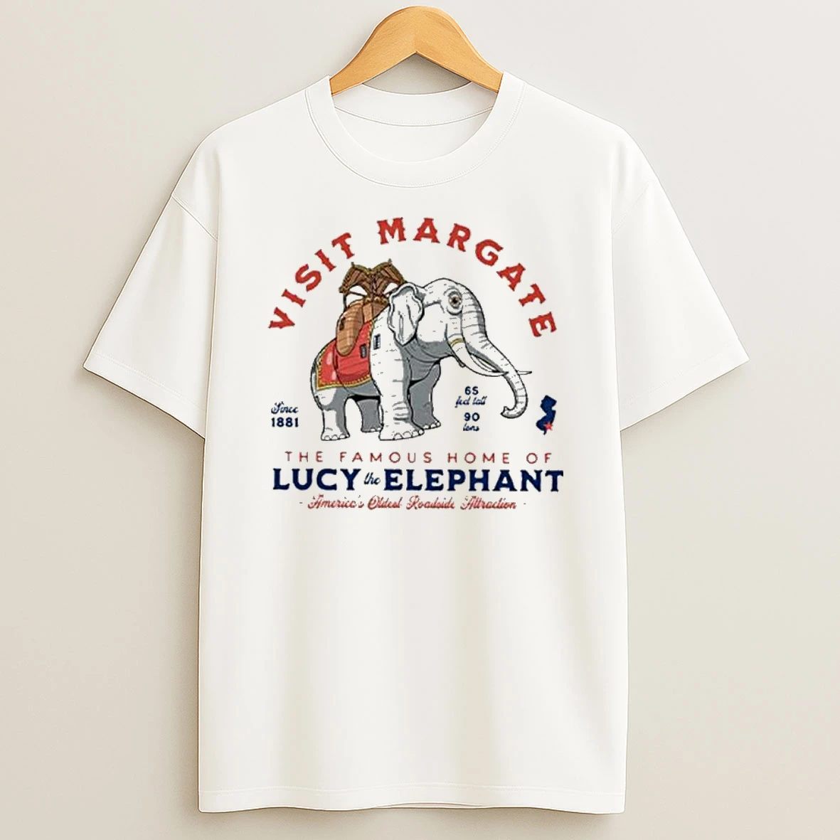 Visit Margate Since 1881 The Famous Home Of Lucy The Elephant Americas Oldest Roadside Attraction 65 Feet Tall 90 Tons T Shirt