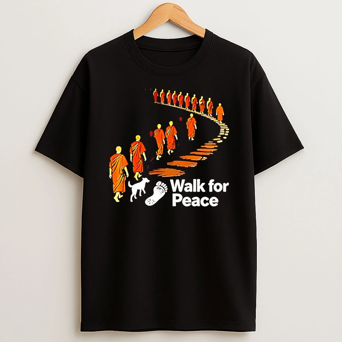Walk For Peace Graphic Of Monks And Dog T Shirt