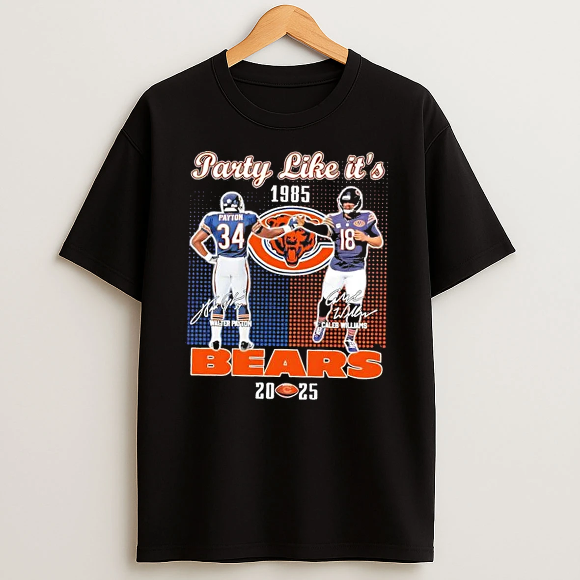 Walter Payton Fist Bump Caleb Williams Party Like Its 1985 2025 Chicago Bears Signatures T Shirt