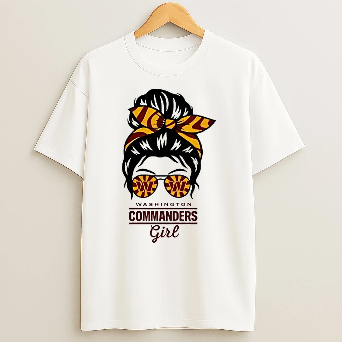 Washington Commanders Girl Messy Bun Glasses T Shirt