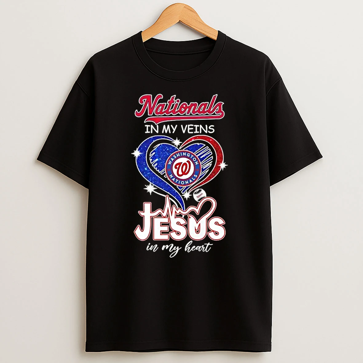 Washington Nationals Baseball In My Veins Jesus In My Glitter Heart T Shirt
