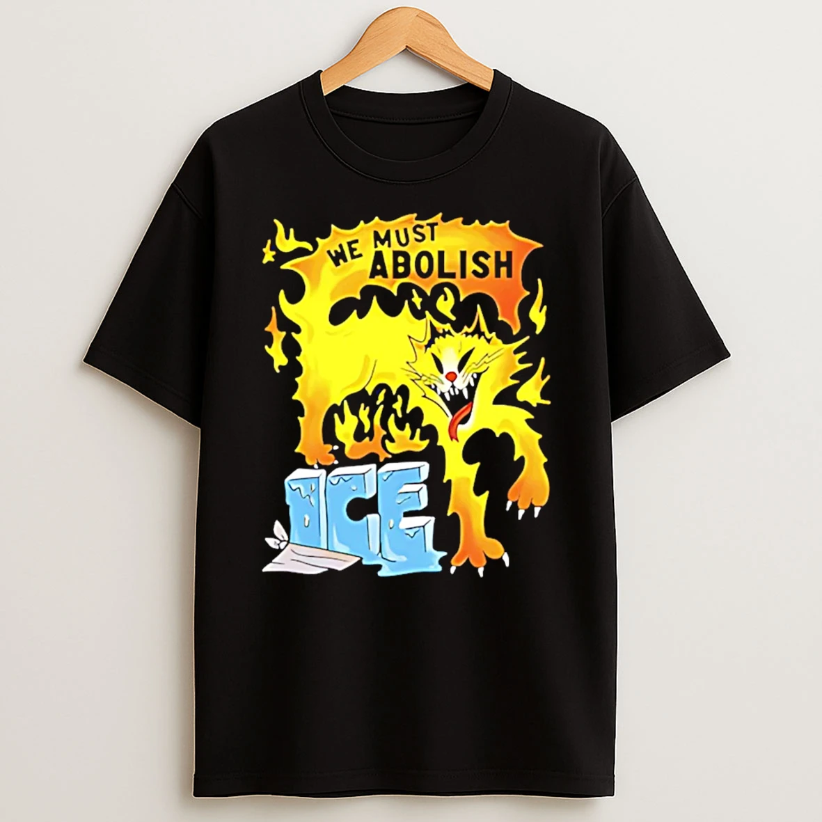 We Must Abolish Ice Fire Cat Melts Ice Caricature T Shirt
