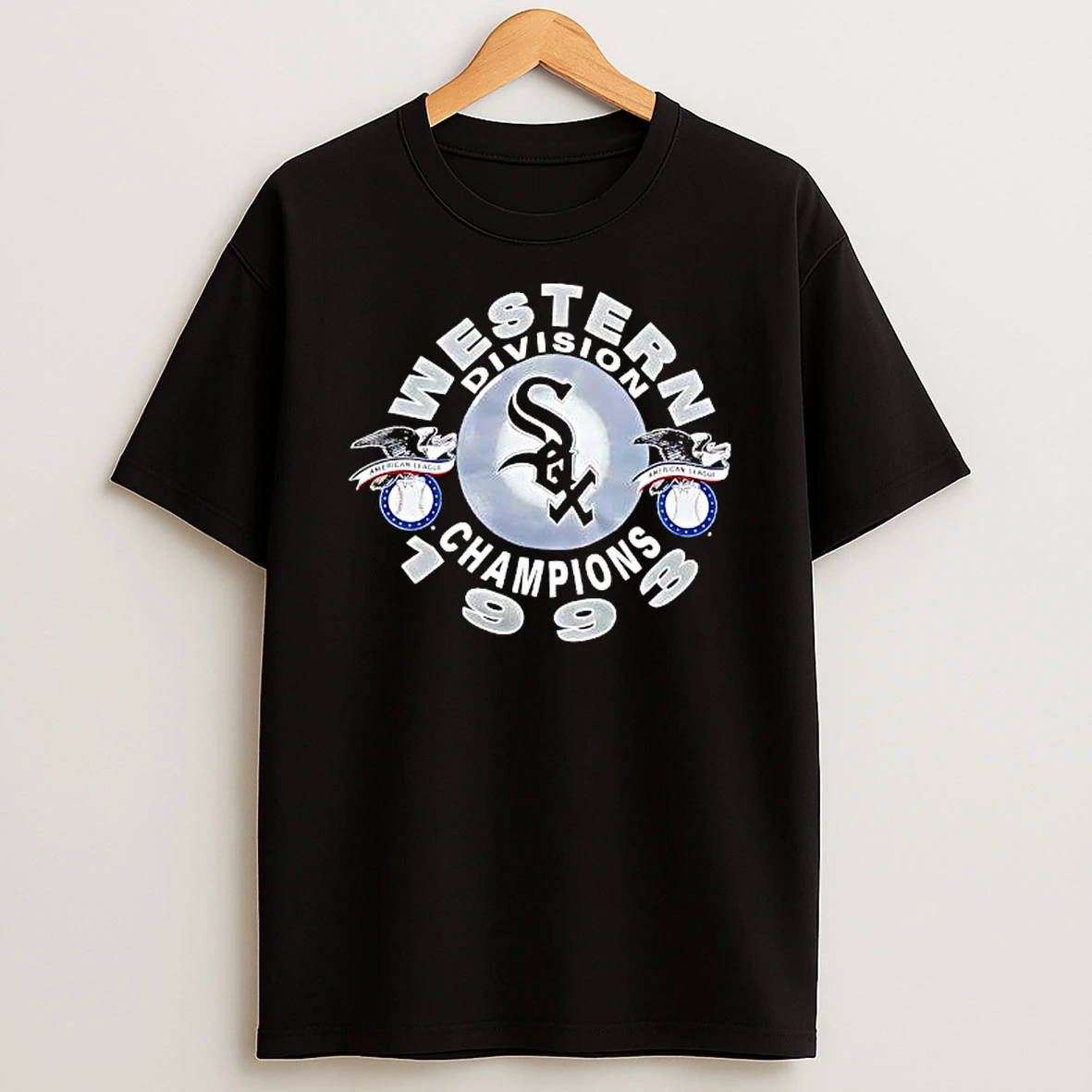 Western Division American League Sox Champions 1993 Baseball Eagle Logo Graphic T Shirt