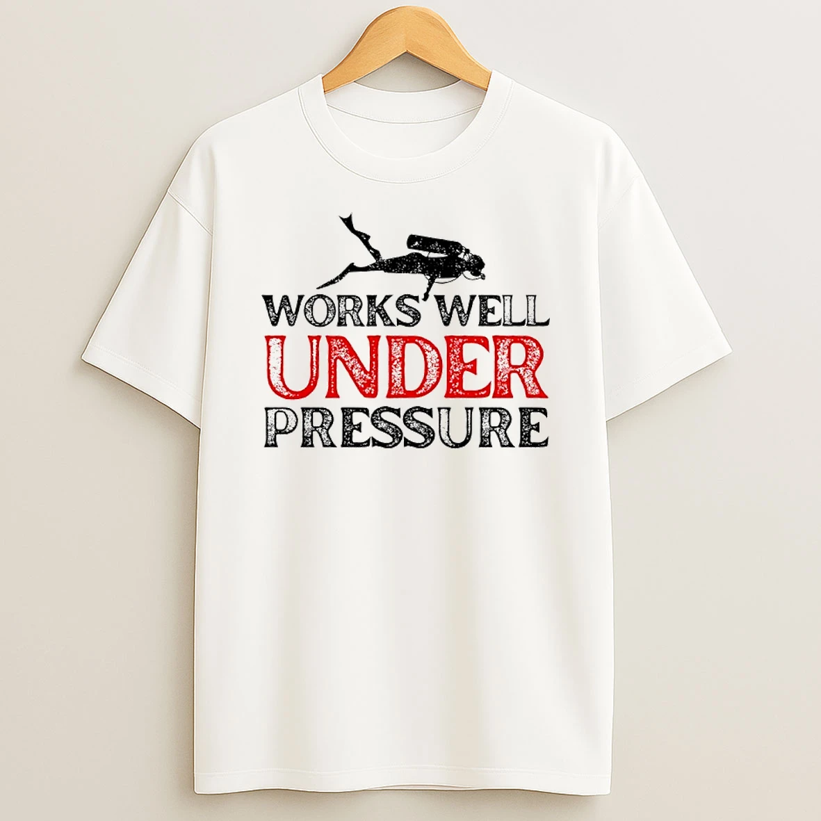 Works Well Under Pressure A Silhouette Of A Scuba Diver T Shirt