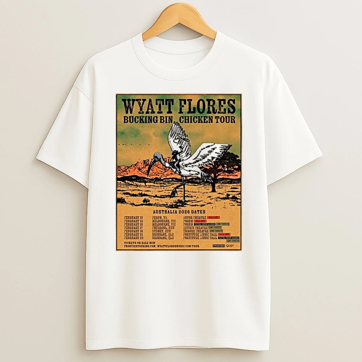 Wyatt Flores Bucking Bin Chicken Tour Australia 2026 Dates T Shirt