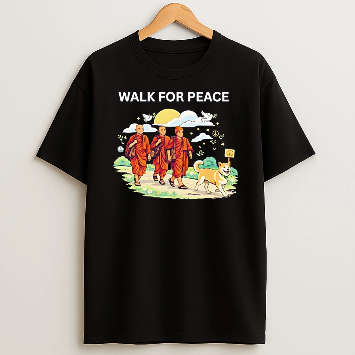 Zen Monk Art With Dog Calm Mindfulness Walk For Peace T Shirt