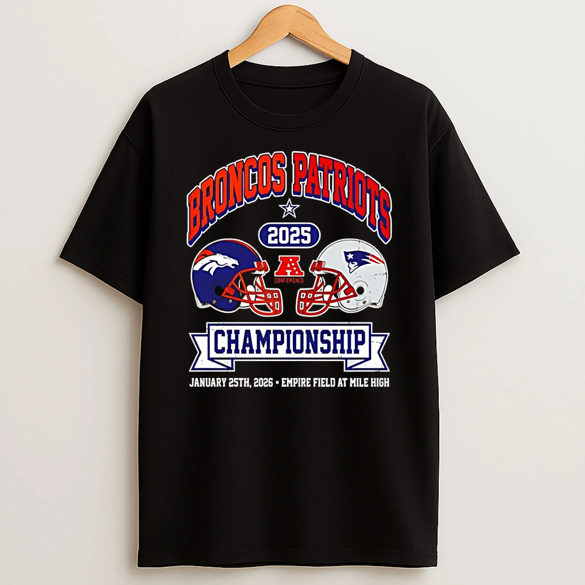 Nyywxqyp Denver Broncos Vs New England Patriots Helmet 2026 Afc Championship Game Day T Shirt