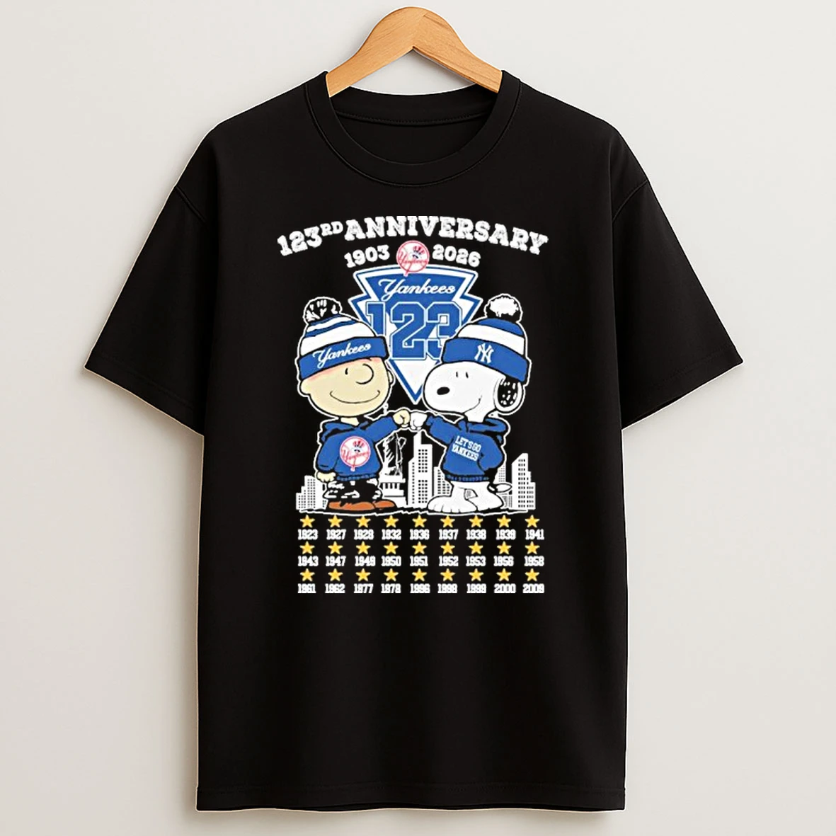 123rd Anniversary 1903 2026 Yankees 123rd Snoopy And Brown City Logo T Shirt