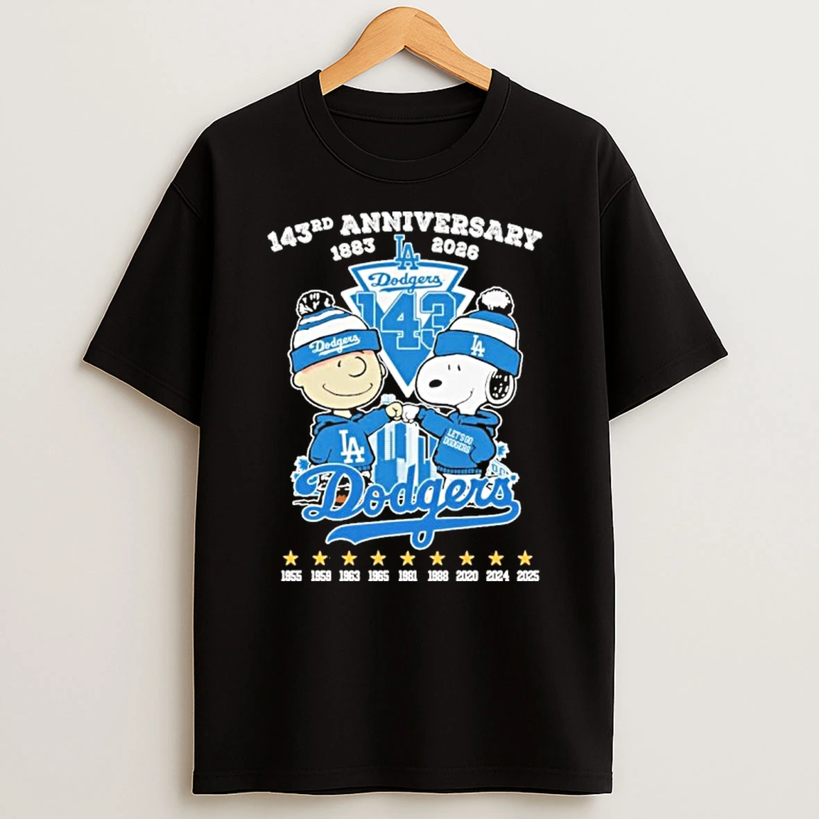 143rd Anniversary Dodgers Snoopy And Brown City Logo T Shirt