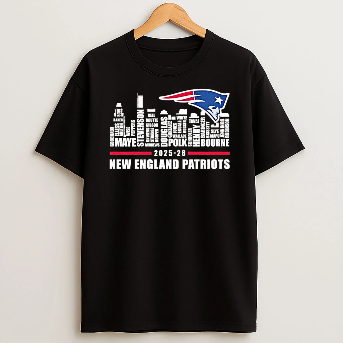 2025 26 New England Patriots Football All Names City Skyline T Shirt