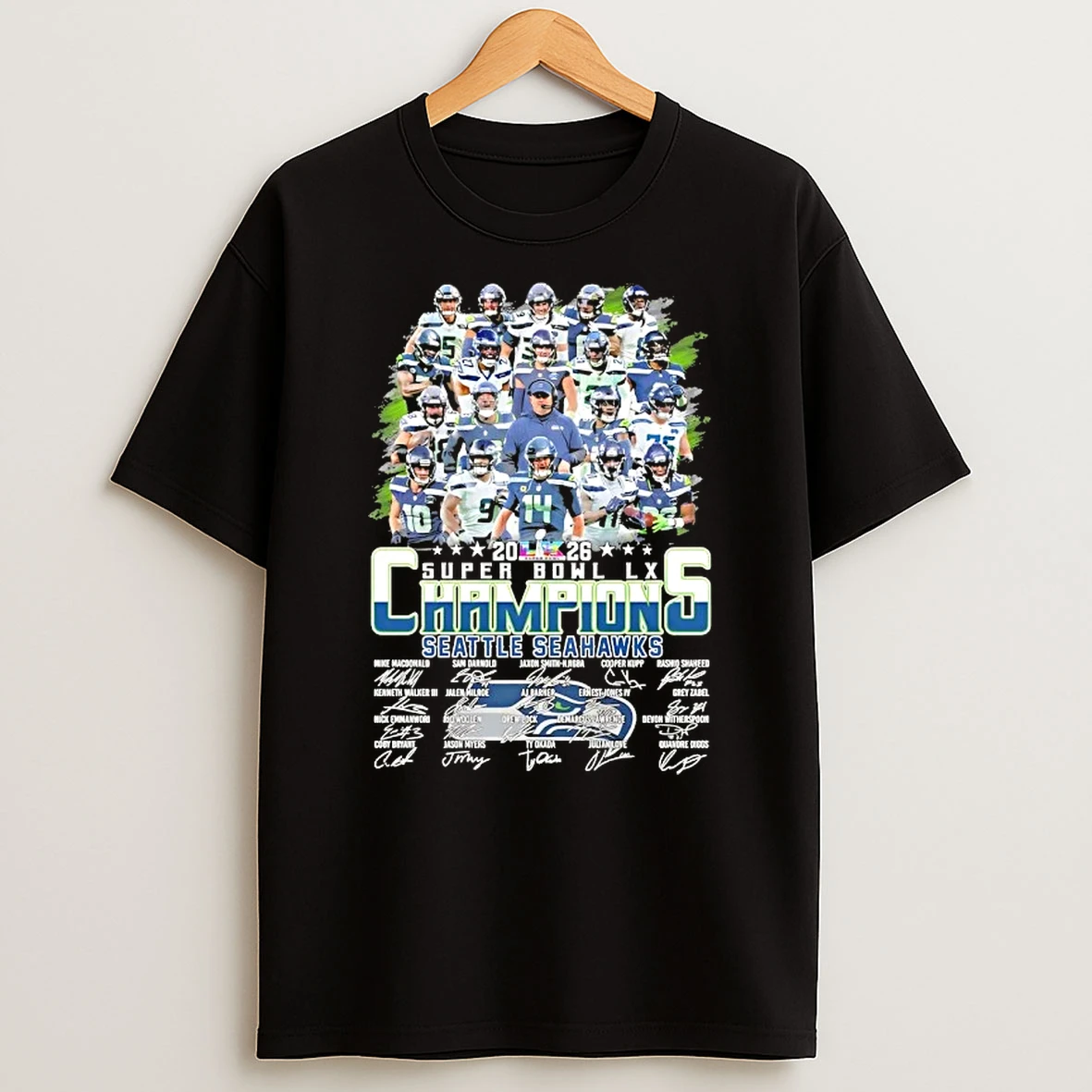 2025 Super Bowl Lx Champions Seattle Seahawks Mike Macdonald And Players Signatures T Shirt