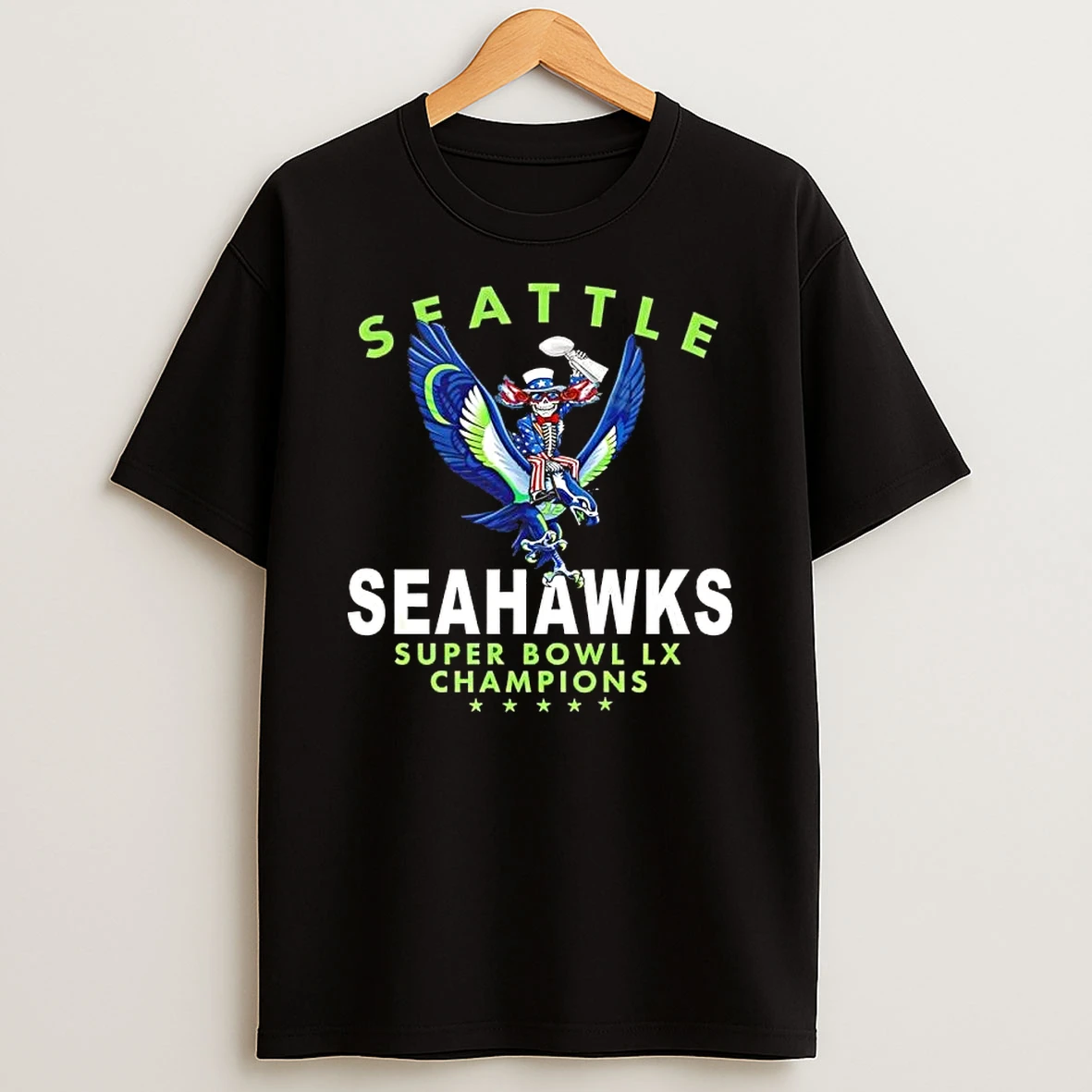 2026 Grateful Dead Nfl Seattle Seahawks Uncle Sam Seahawks Deadhead Superbowl Lombardi Trophy T Shirt