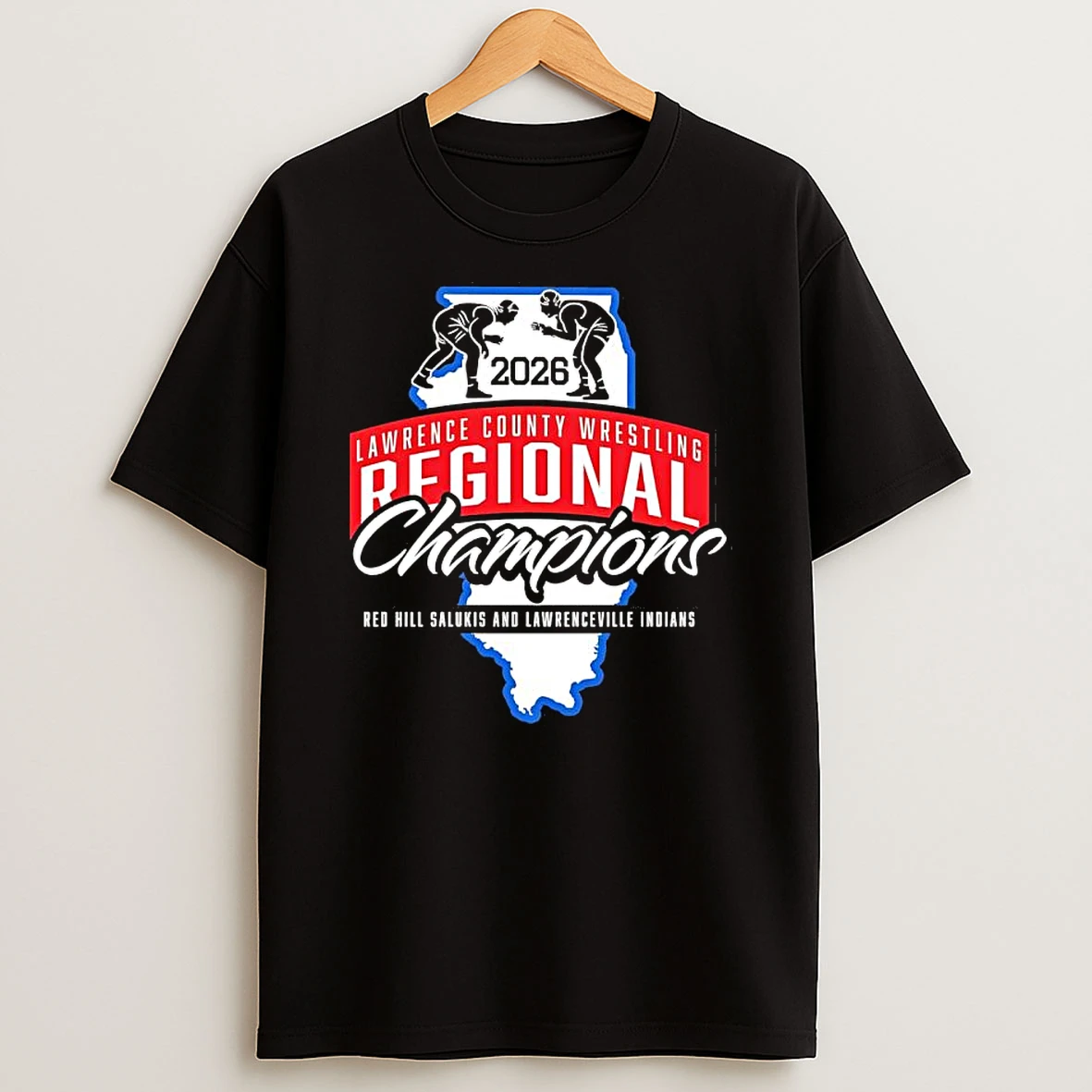 2026 Lawrence County Wrestling Regional Champions Red Hill Salukis And Lawrenceville Indians T Shirt