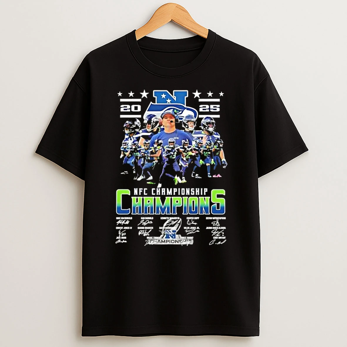 2026 Nfc Championship Champions Mike Macdonald And Players Signatures T Shirt