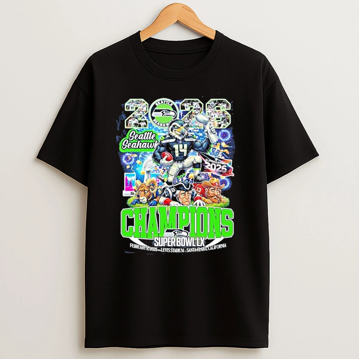 2026 Seattle Seahawk Mascot Champions Super Bowl Lix T Shirt