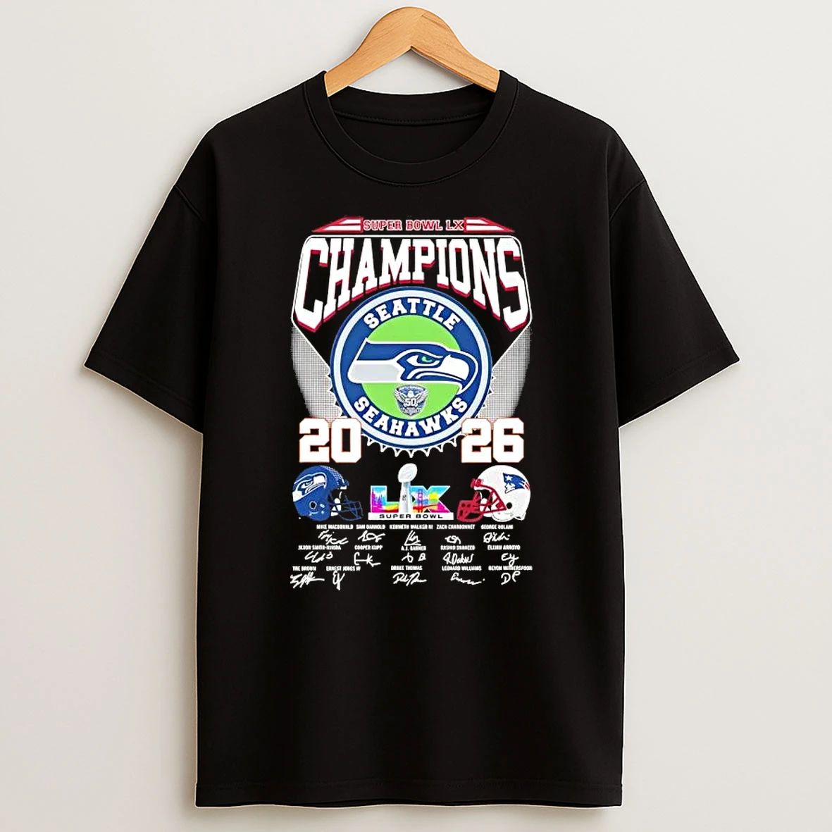 2026 Super Bowl Lx Champions Seattle Seahawks Coach Mike Macdonald And Players Signatures T Shirt