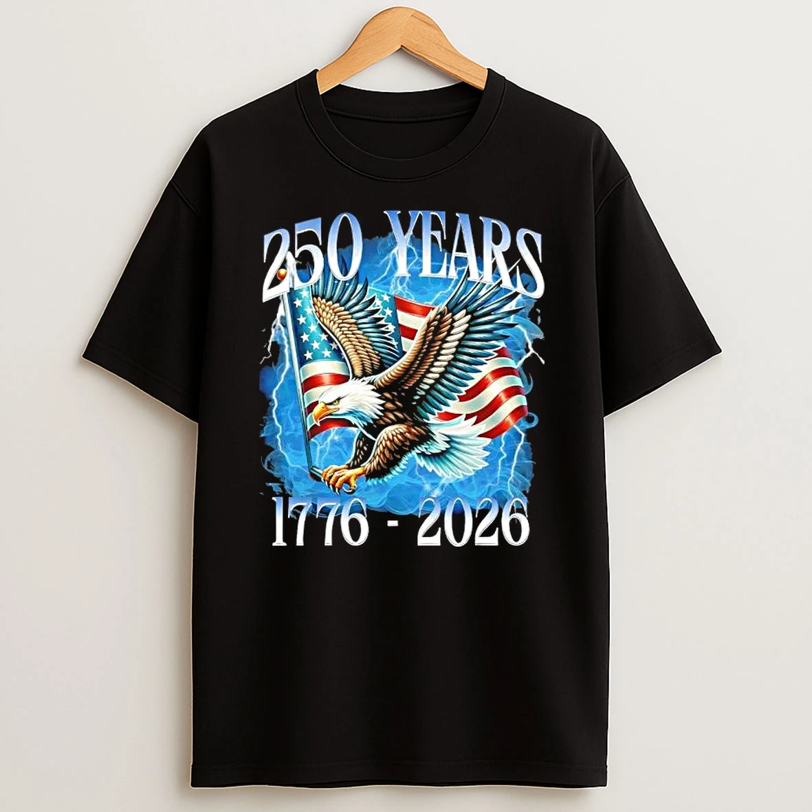 250 Years 1776 2026 Eagle And Lightning American Flag T Shirt