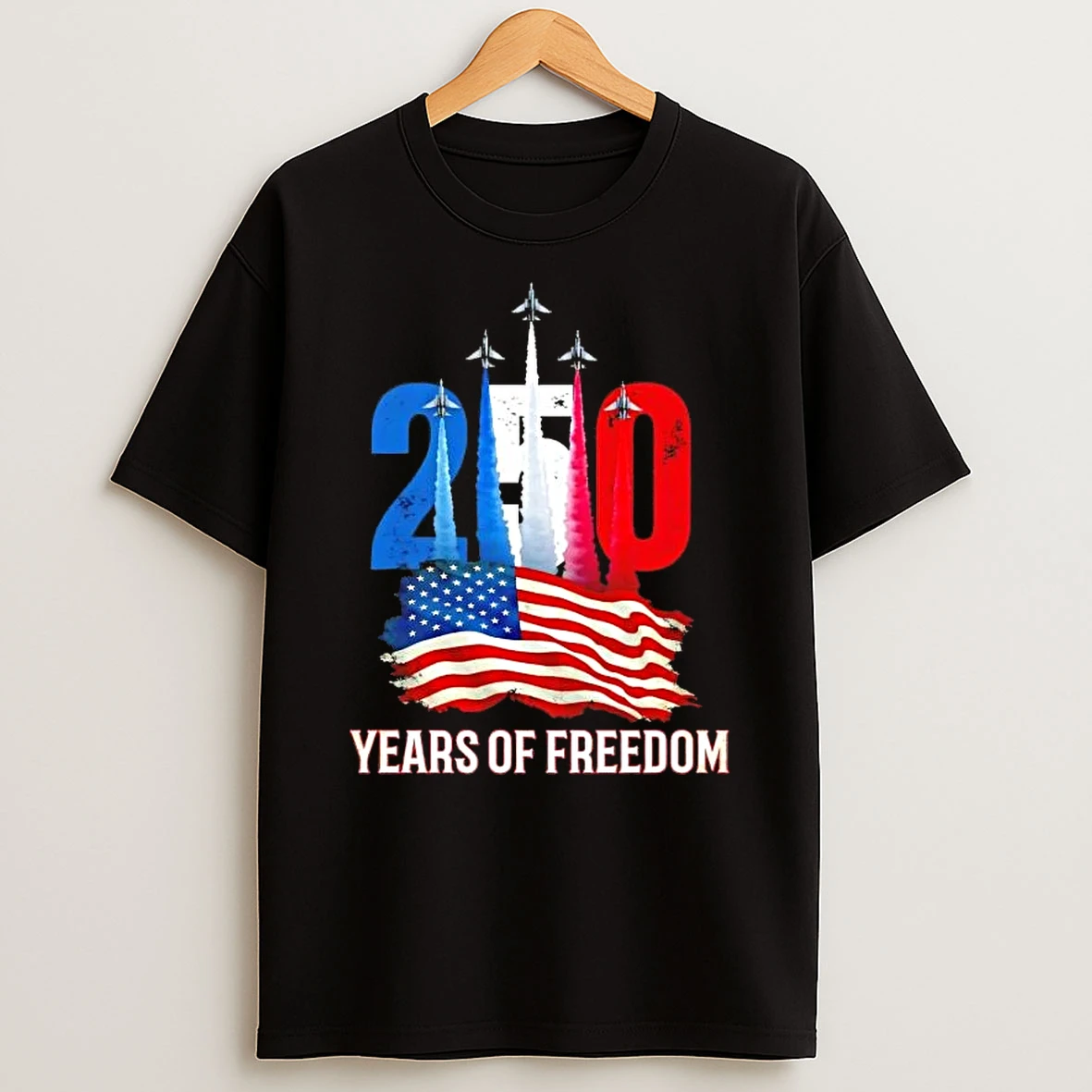 250 Years Of Freedom Fighter Jet Us Flag T Shirt
