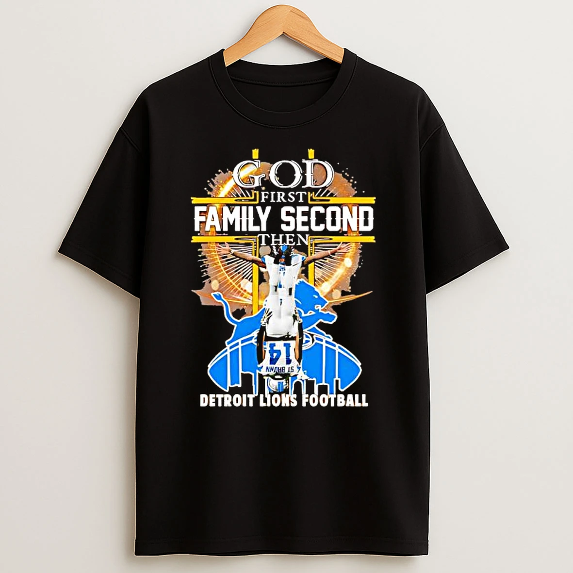Amon Ra St Brown God First Family Second Then Lions Football T Shirt
