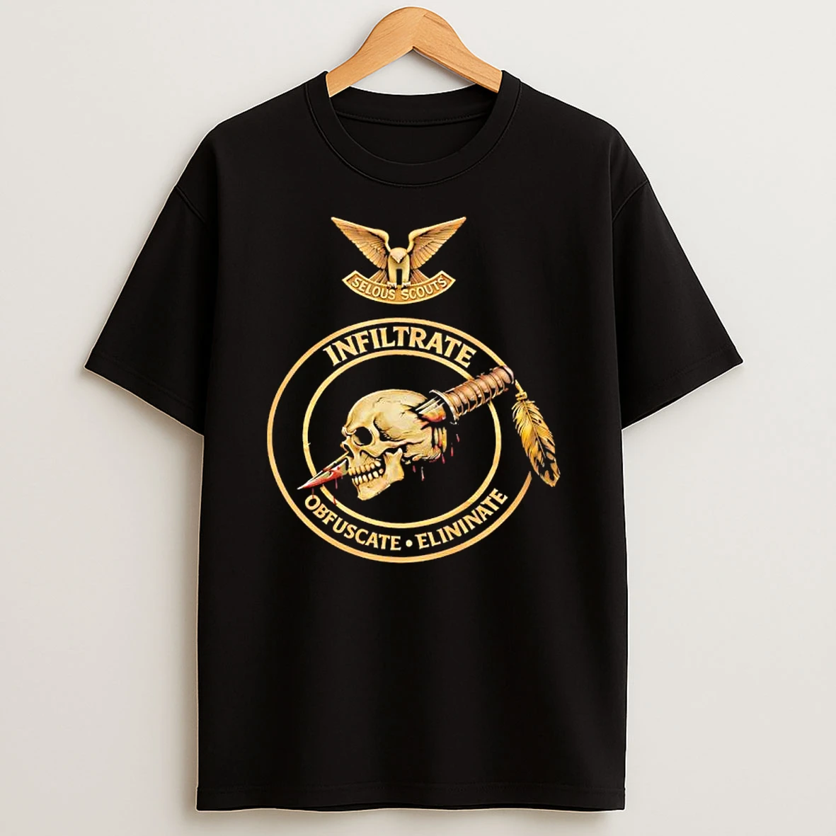 Army Cavalry Scout Mos 19 Delta 19d Veteran Selous Scouts Infiltrate Obfuscate Eliminate T Shirt