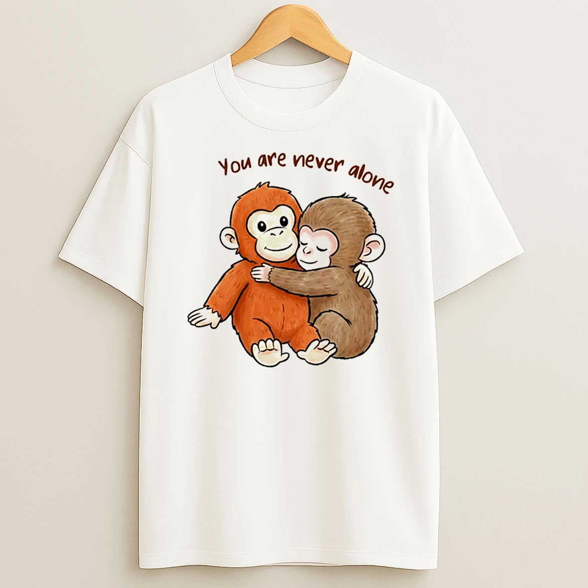 Baby Monkey With Plush Toy You Are Never Alone T Shirt