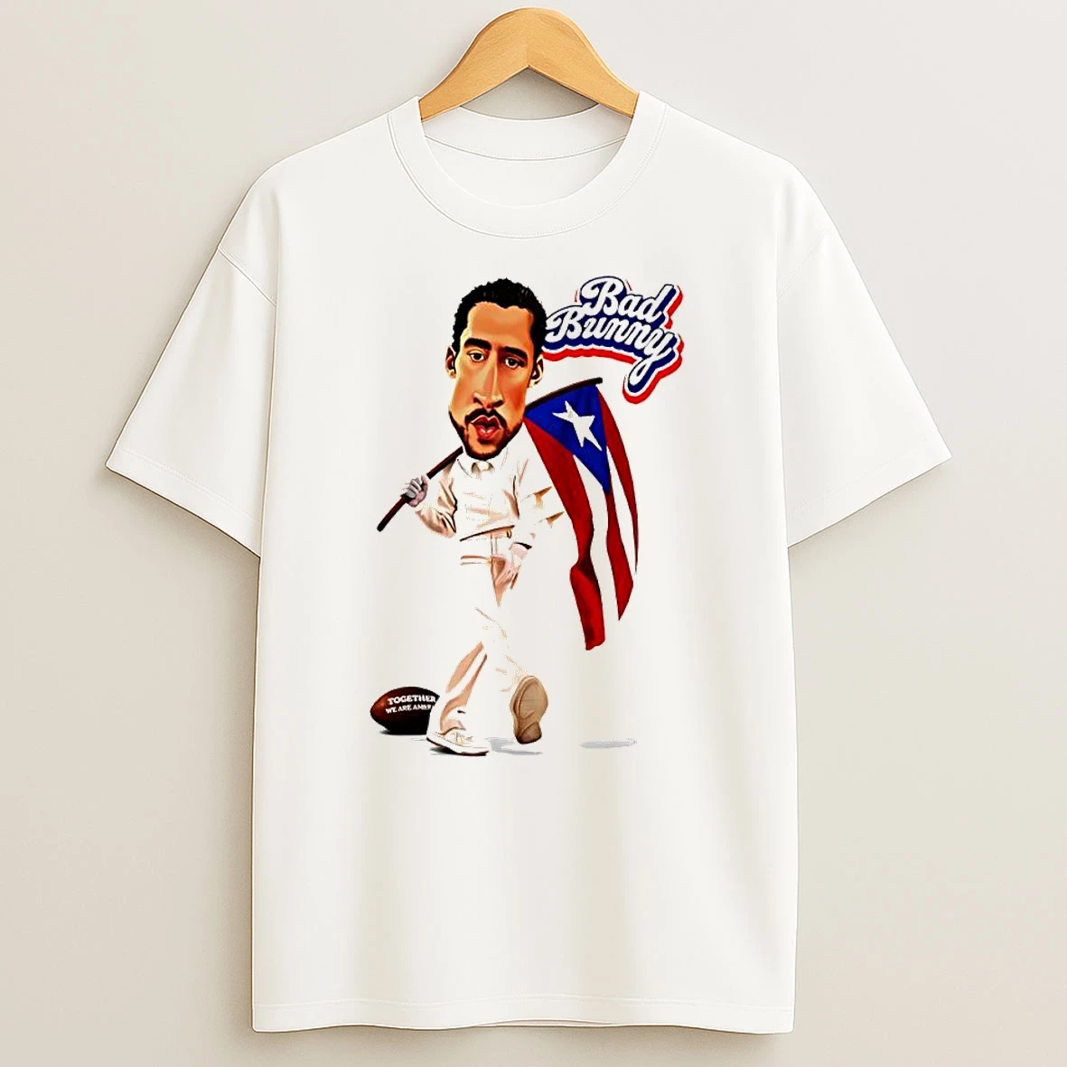 Bad Bunny Caricature Holding Puerto Rico Flag Sports T Shirt